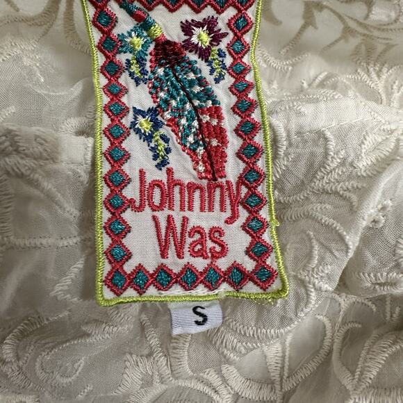 Johnny Was Embroidered Blouse Top Womens Small Beige Boxy Boho Cottagecore - Picture 10 of 14